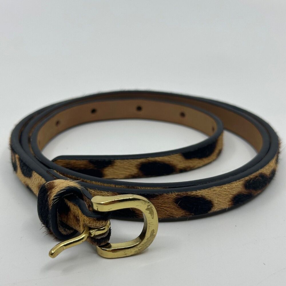 J.Crew Leopard Print Haircalf Skinny Belt Women's Size S Small Gold Buckle L3619